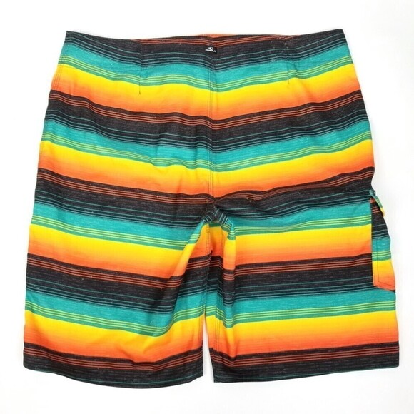 O'Neill 90s Y2k Striped Santa Cruz 11 Inch Board Shorts Swim Trunks Men 36 Green - Picture 2 of 11